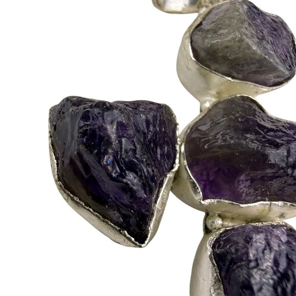 Amethyst & Silver Tone Unisex Purple Stone Cross Pendant Jewelry - Picture 3 of 4